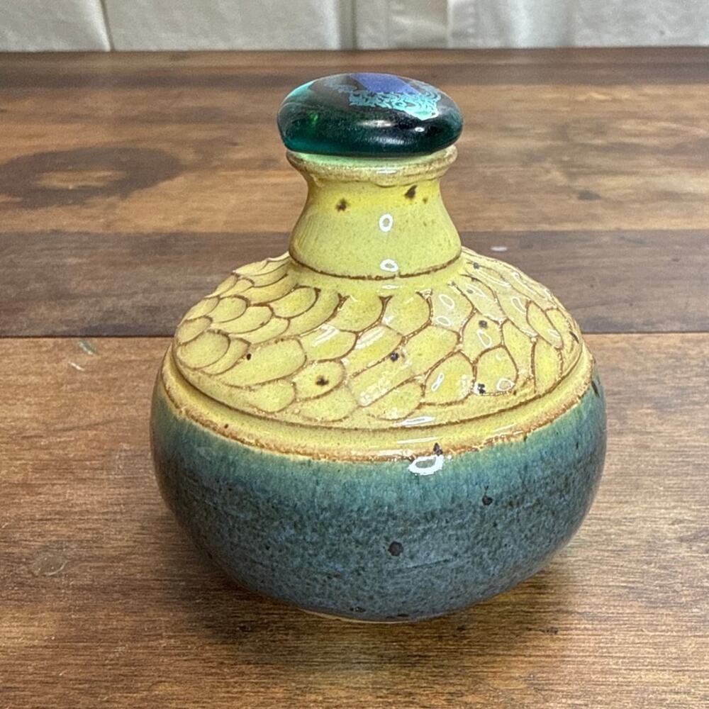 Fire Witch Pottery Handmade Stoneware Vanity Bottle Stone Top Jar Made in CT